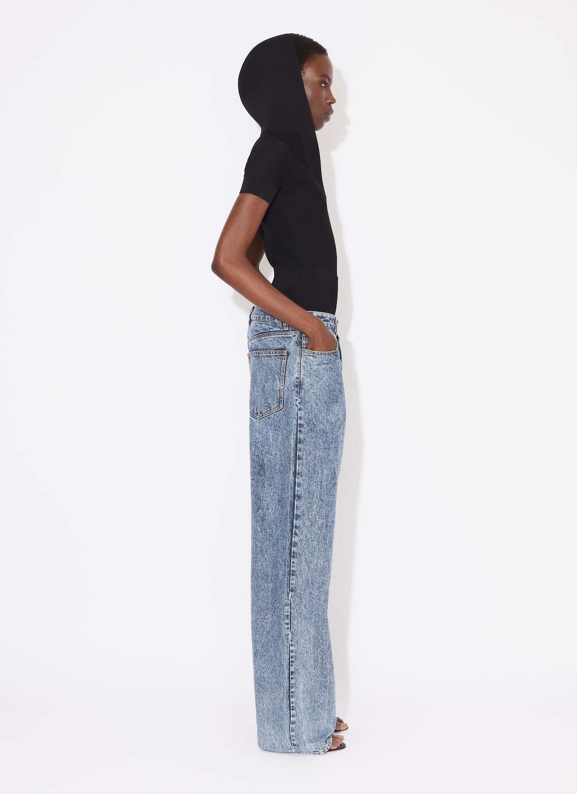 KNIT BAND JEANS IN SNOW DENIM ALAÏA LIGHT BLUE KNIT BAND JEANS IN SNOW DENIM
